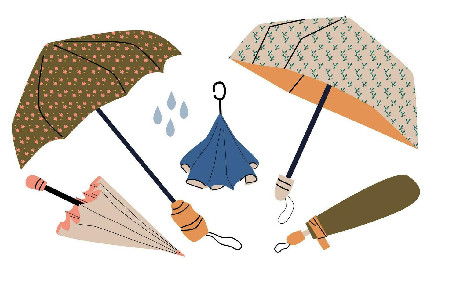 Set of classic umbrellas in varios positions vector