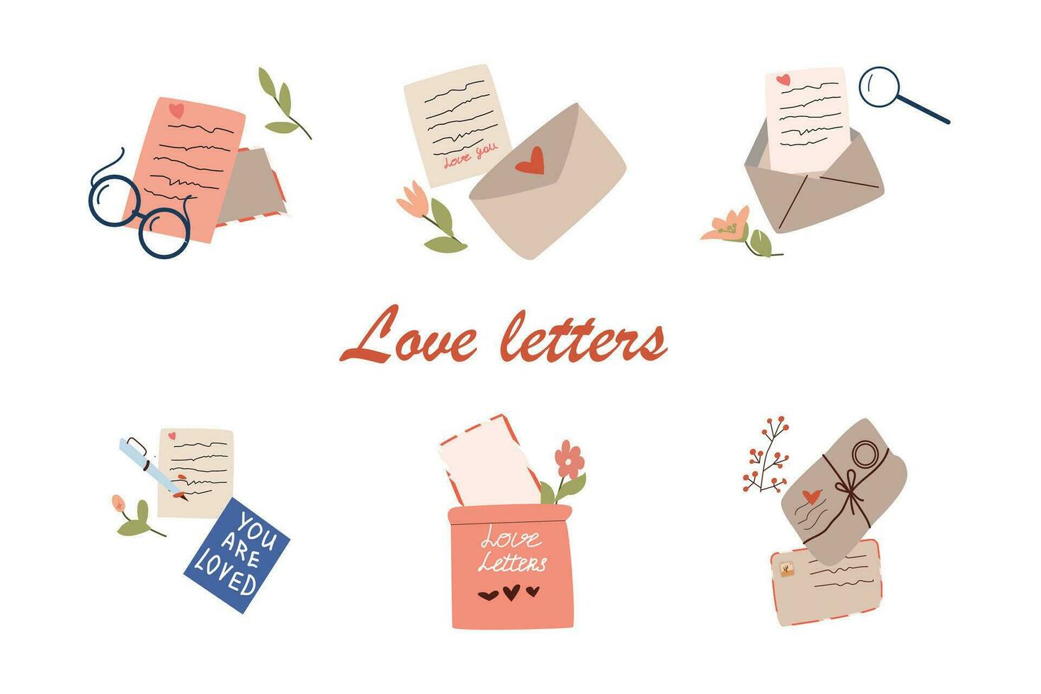 Envelopes, postcards and letters top view vector