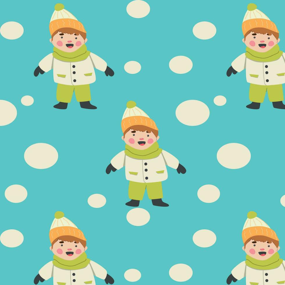 winter seamless pattern with cute boy vector