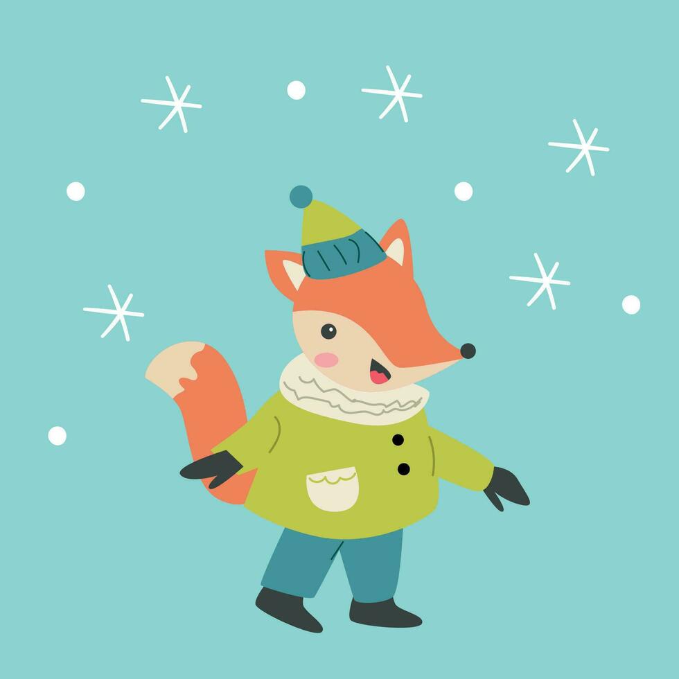 cute baby animal in winter clothes fox vector