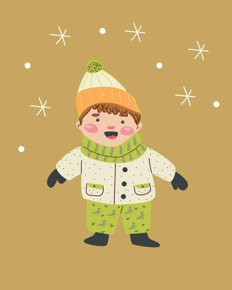 cute boy on golden background card or invitation vector