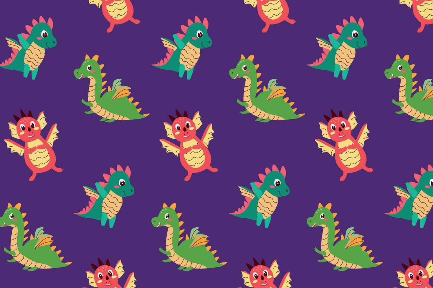 Seamless pattern of the cute baby dragons vector