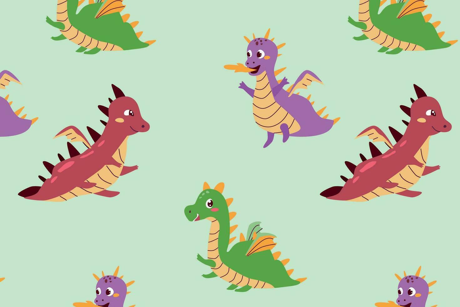 seamless pattern of cartoon dragons for fabric vector