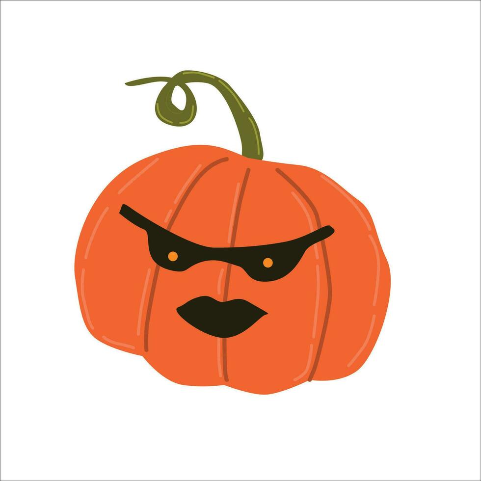 cute pumkin face with glasses and lips vector