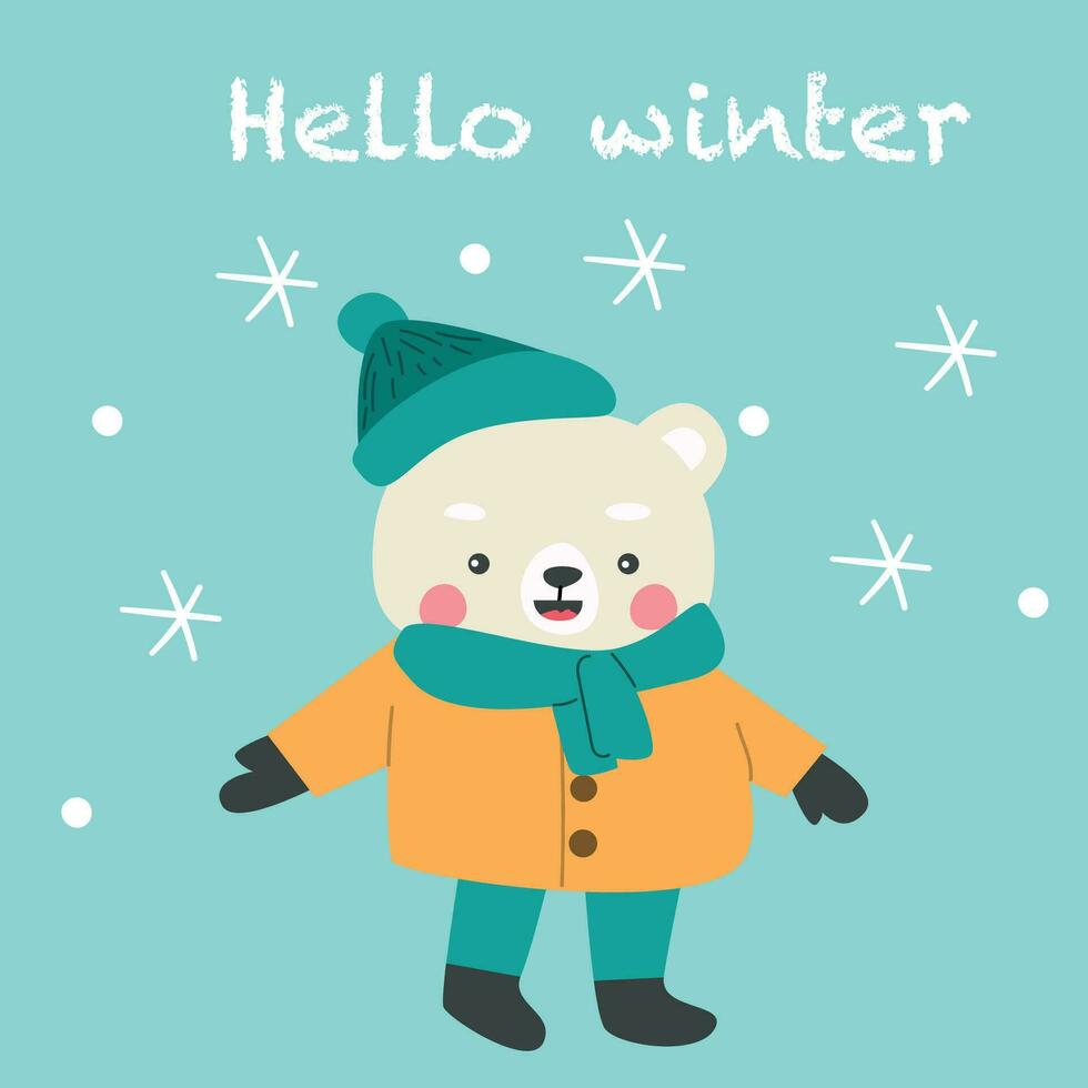 cute baby animal in winter clothes polar bear vector