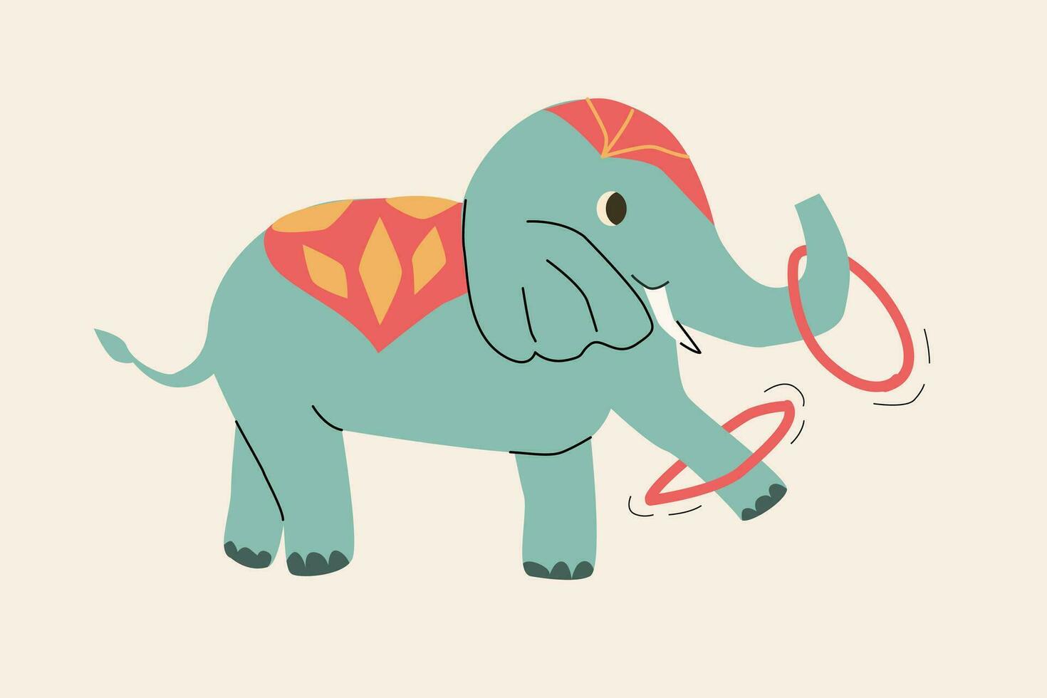 dibujos animados elefante circo con anillos en retro colores vector