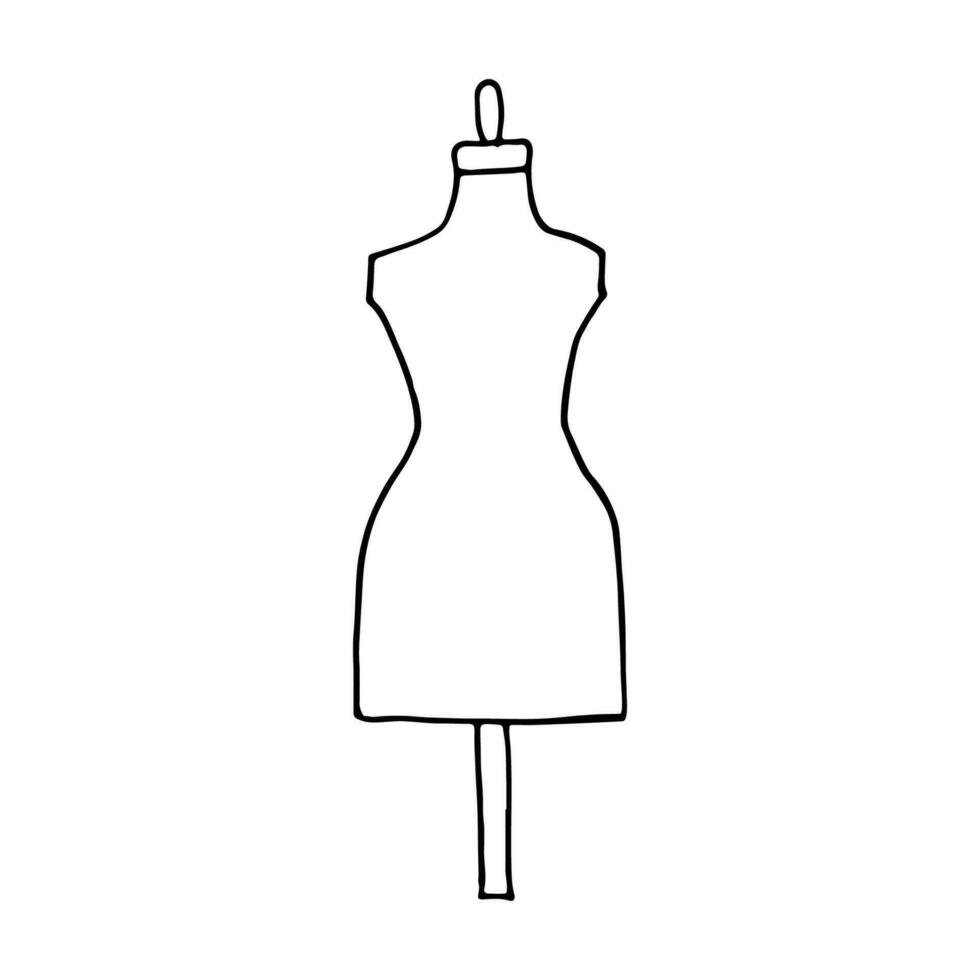 A tailor's mannequin in the shape of a human torso. For trying on and showing clothes. Doodle. Vector illustration. Hand drawn. Outline.