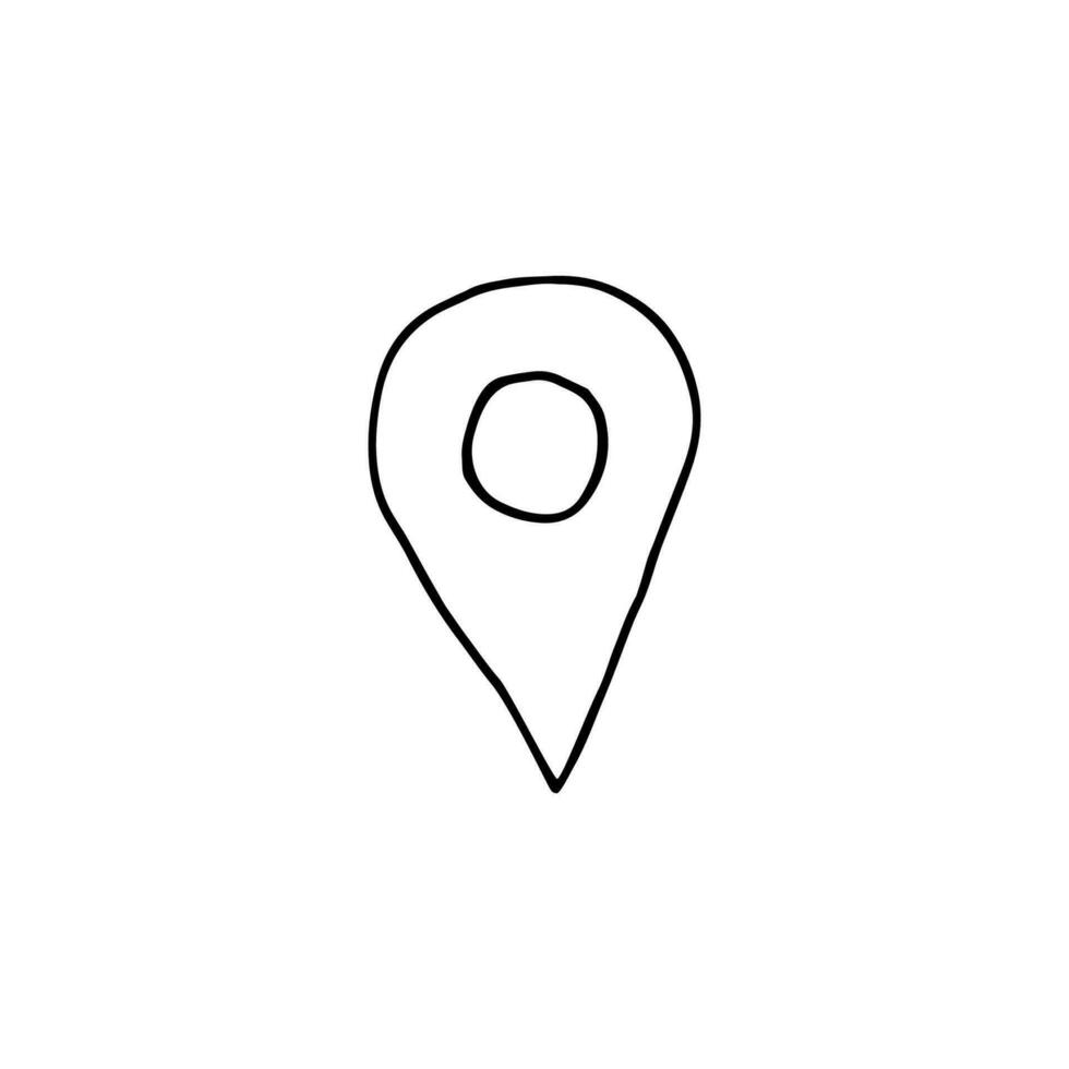 Geolocation stamp. Location, coordinates. Doodle. Vector illustration. Hand drawn. Outline.