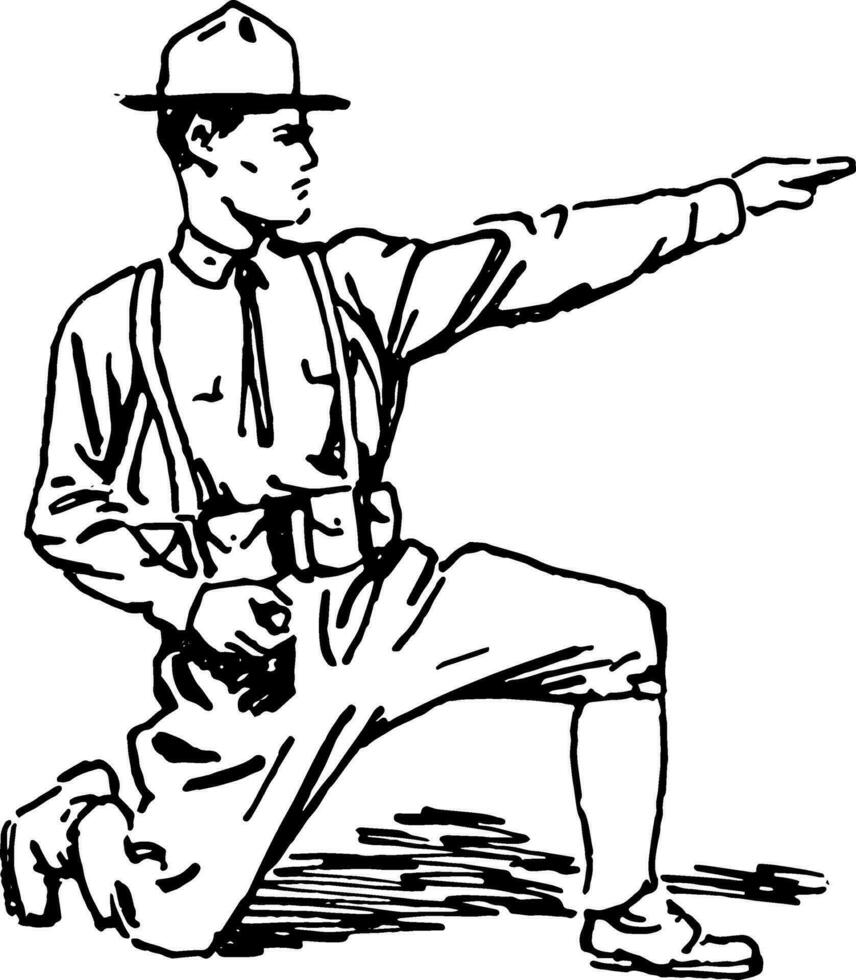 Soldier kneeling, vintage illustration. vector