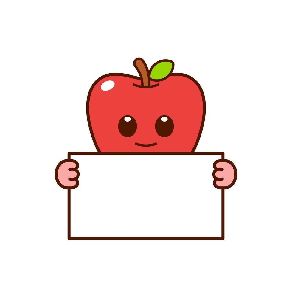 Cute Apple Character Holding a Blank Sign vector