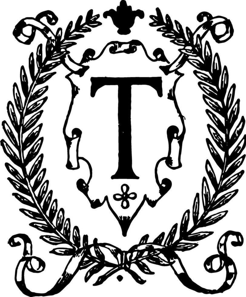 T, Floral Initial vintage illustration. vector