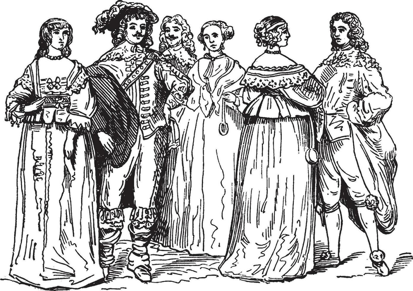 Nobility from the Time of Charles I, vintage illustration. vector