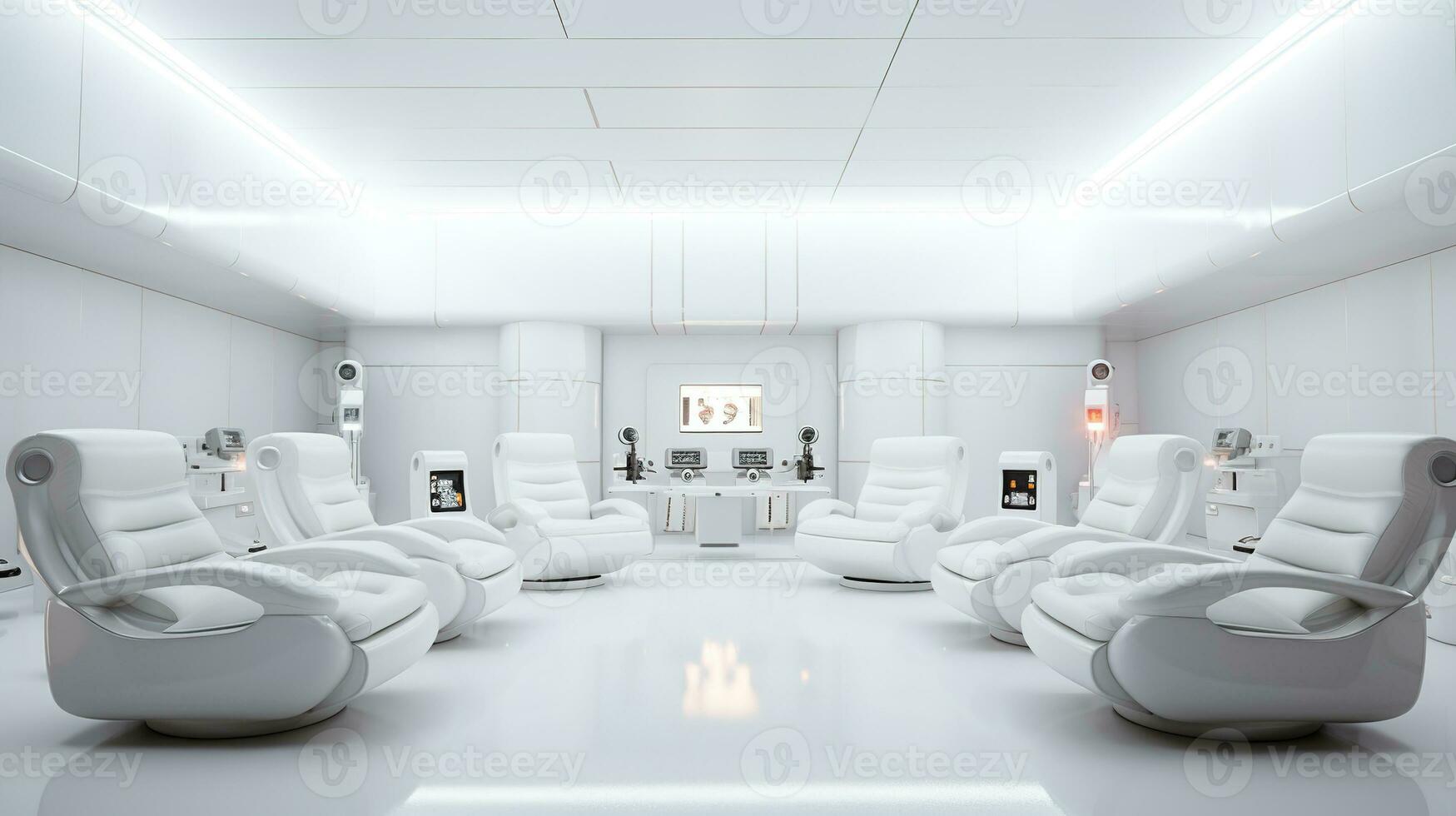 AI generated Generative AI, futuristic white gaming room, cyberpunk style, game modern setup photo