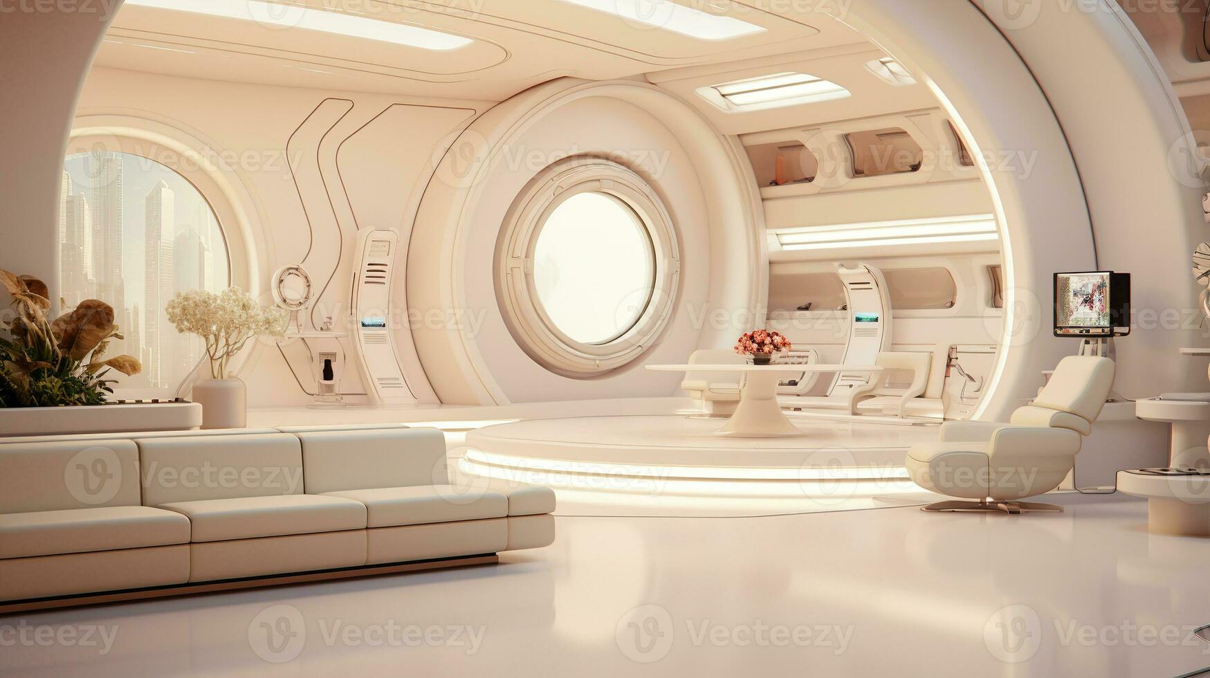 AI generated Generative AI, futuristic white gaming room, cyberpunk style, game modern setup photo