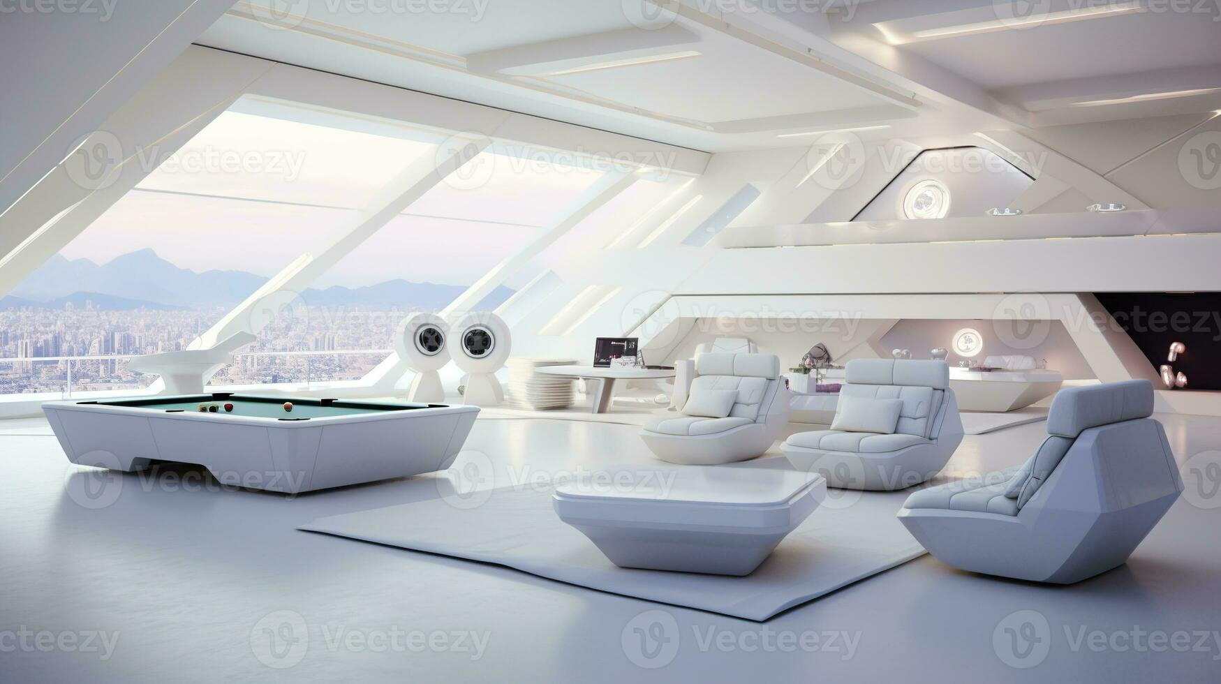 AI generated Generative AI, futuristic white gaming room, cyberpunk style, game modern setup photo