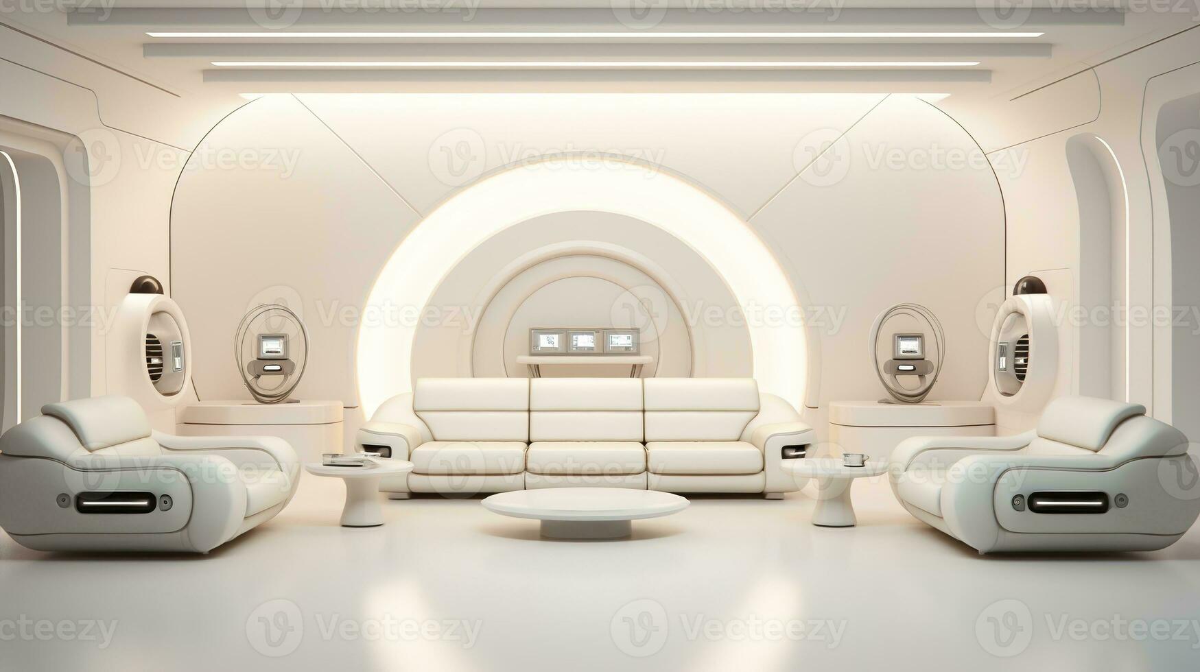 AI generated Generative AI, futuristic white gaming room, cyberpunk style, game modern setup photo