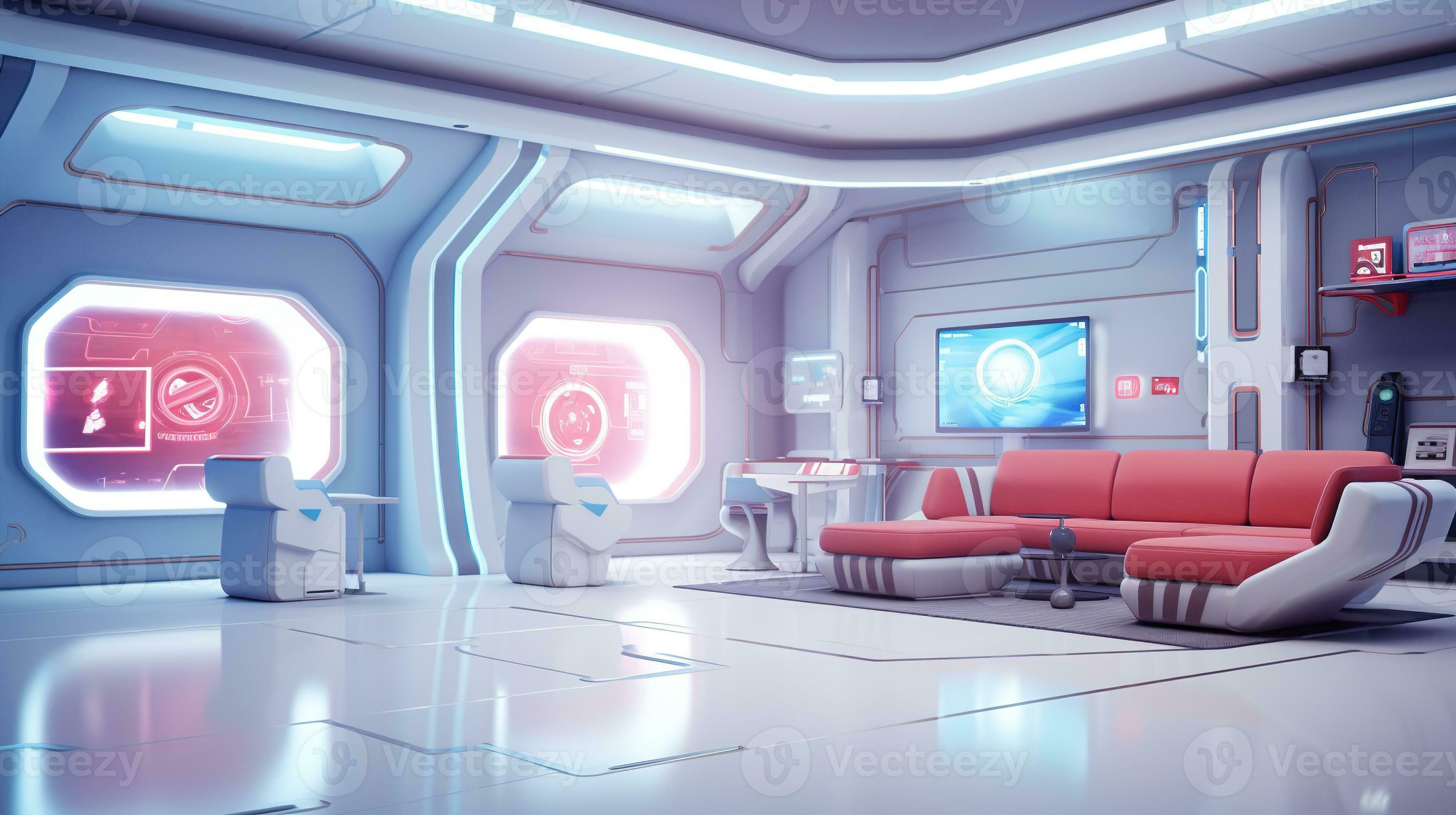 AI generated Generative AI, futuristic white gaming room, cyberpunk style,  game modern setup 35146301 Stock Photo at Vecteezy