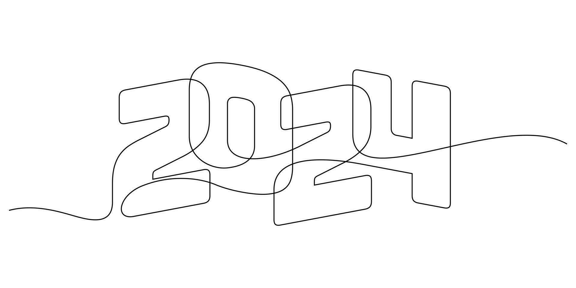 continuous line drawing 2024 beginning of the year thin line illustration overlapped vector