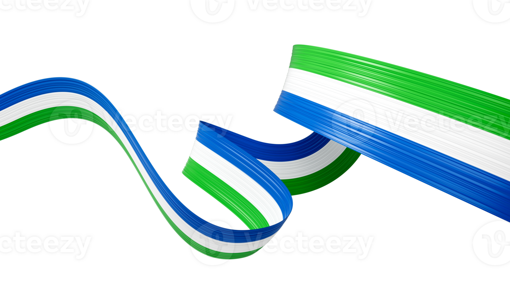 Waving ribbon flag of Sierra Leone. Template for independence day banner 3d illustration png