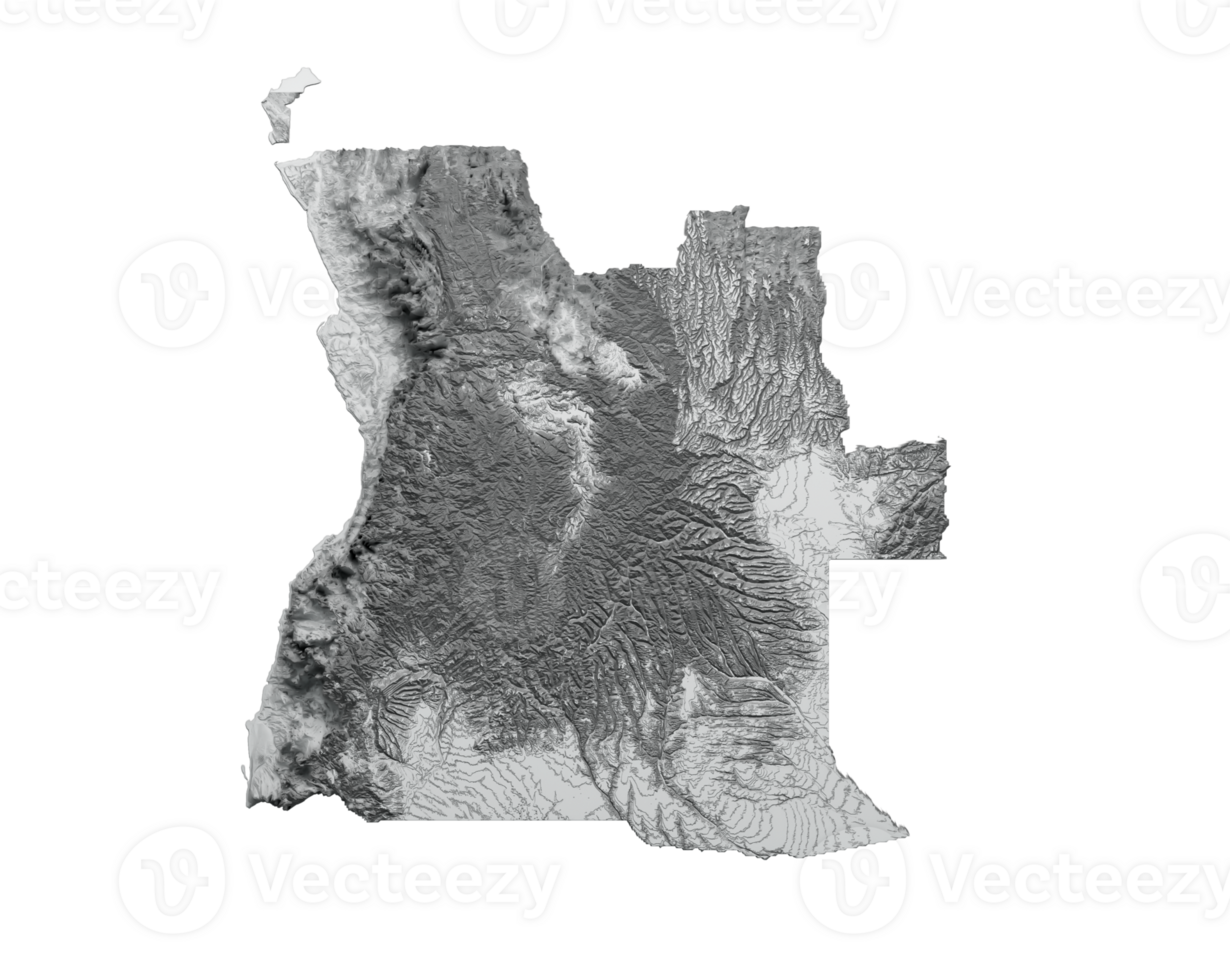 Angola Map Shaded relief Color Height map 3d illustration png