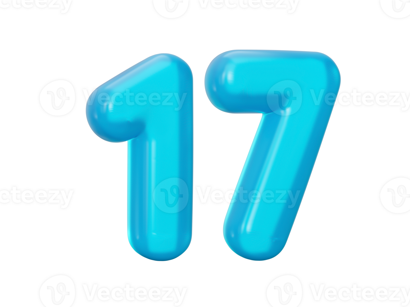 Blue jelly digit 17 seventeen Jelly colorful alphabets numbers for kids 3d illustration png