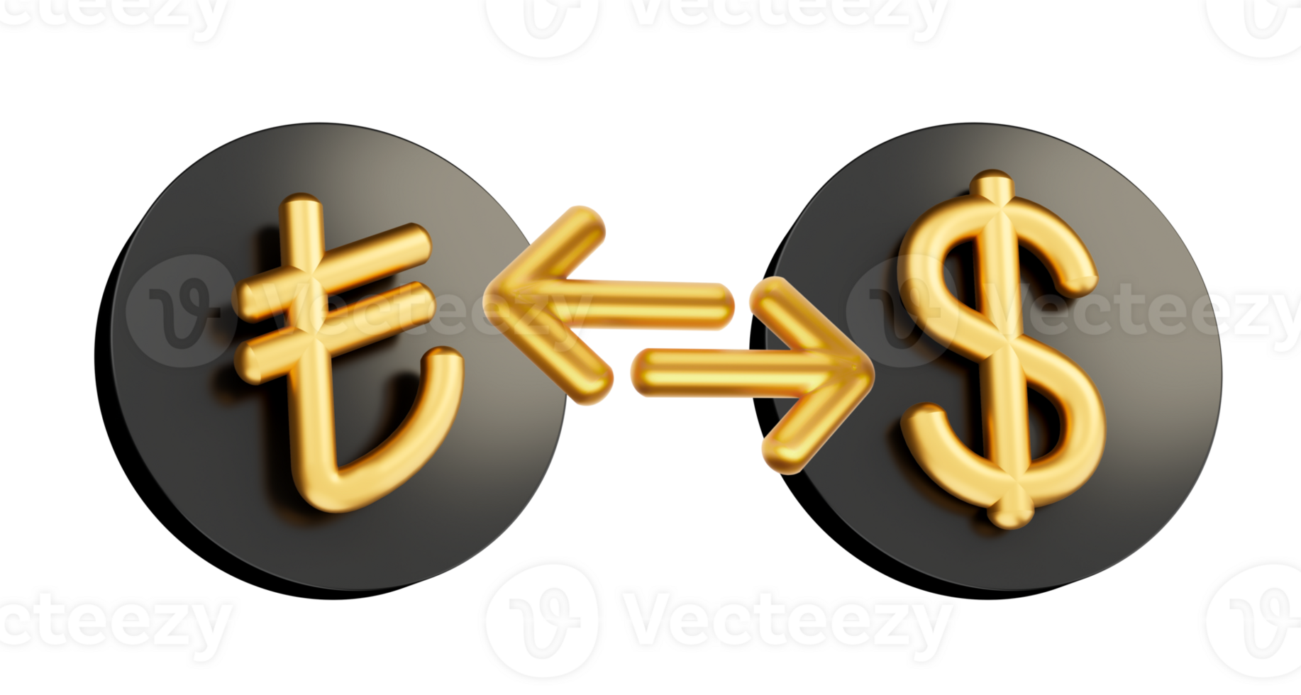 3d d'oro lira e dollaro simbolo su arrotondato nero icone con i soldi scambio frecce, 3d illustrazione png