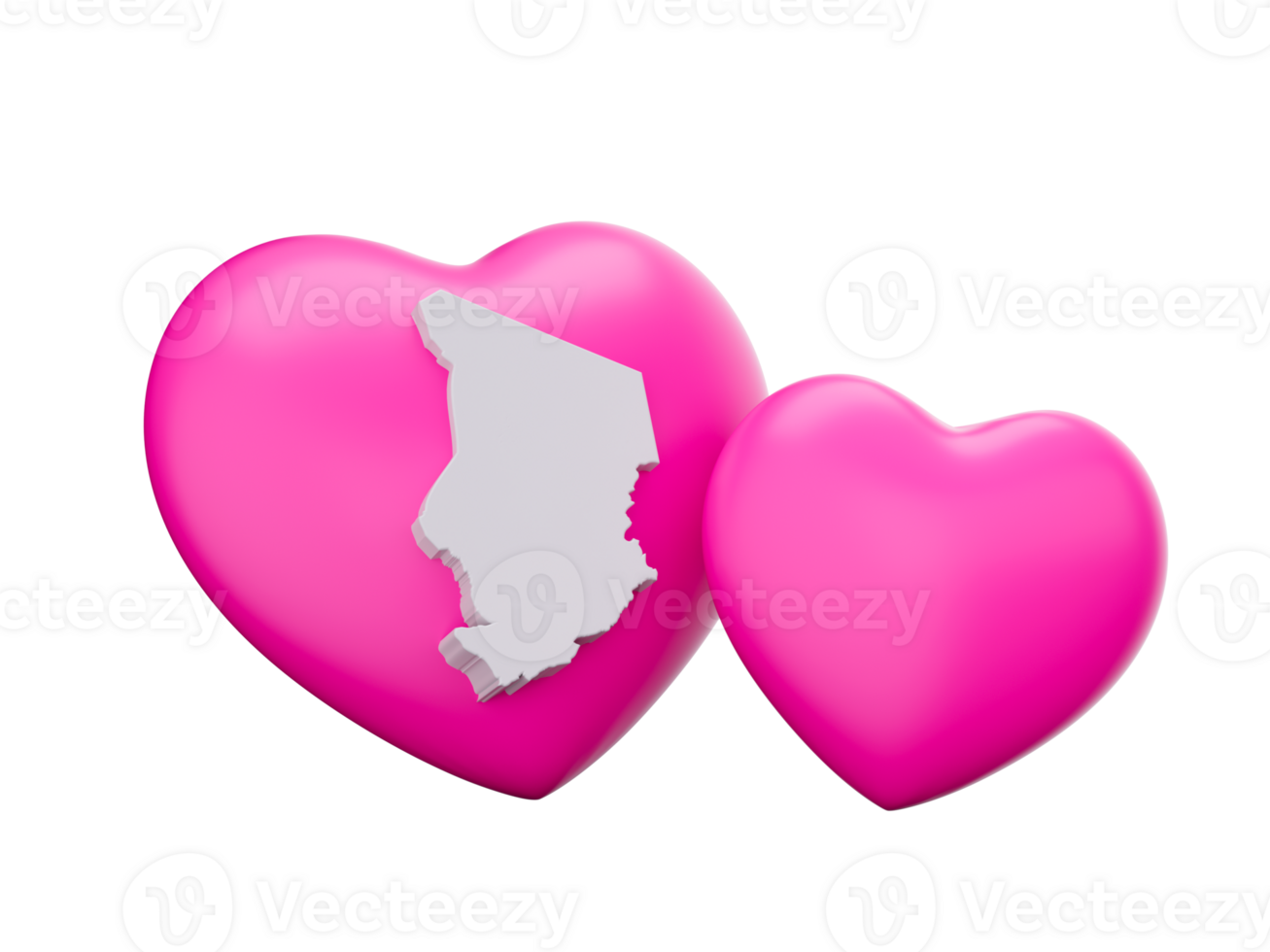 3d Shiny Pink Hearts With 3d White Map Of Chad , 3d illustration png