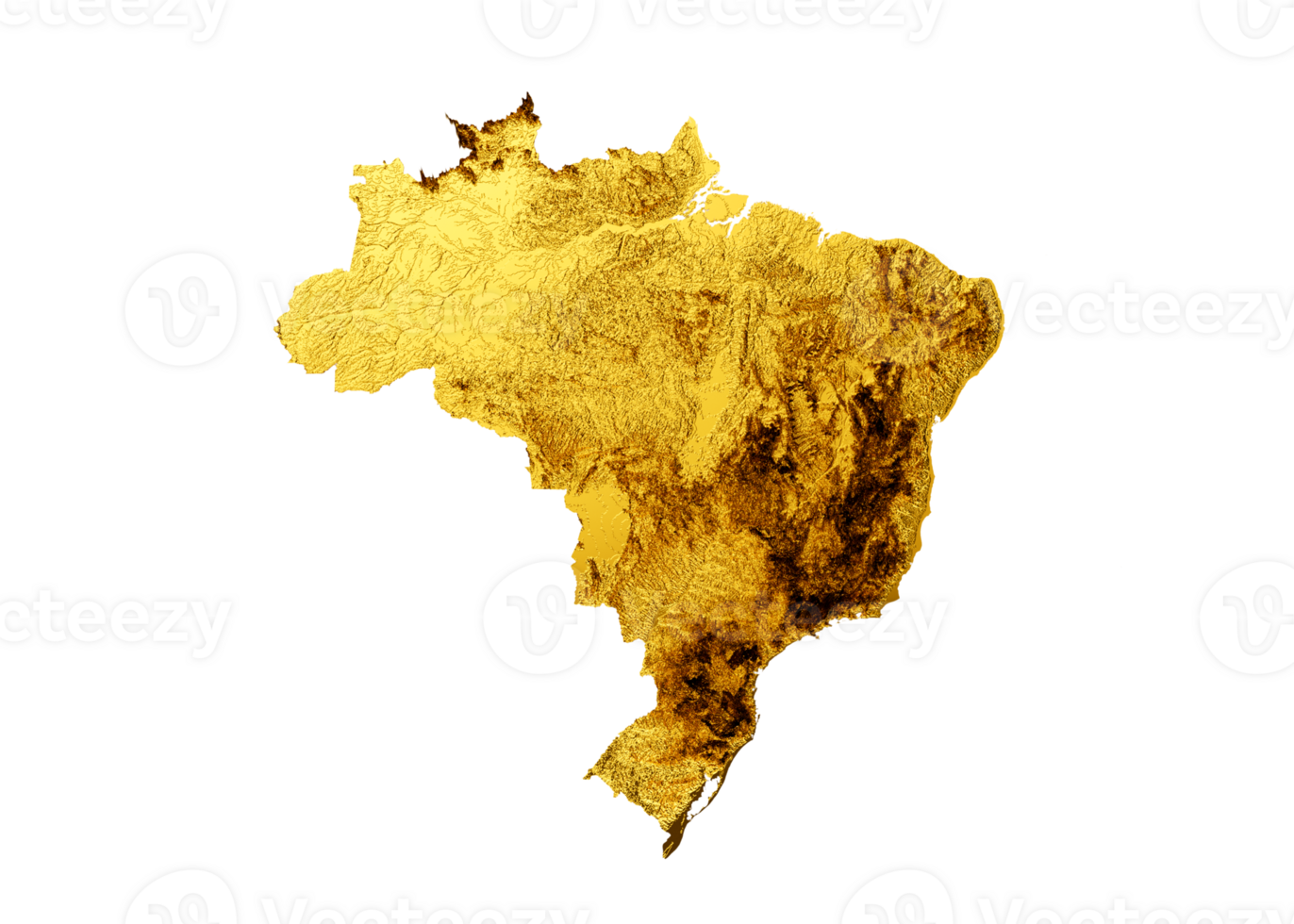 Brazilië kaart gouden metaal kleur hoogte kaart 3d illustratie png