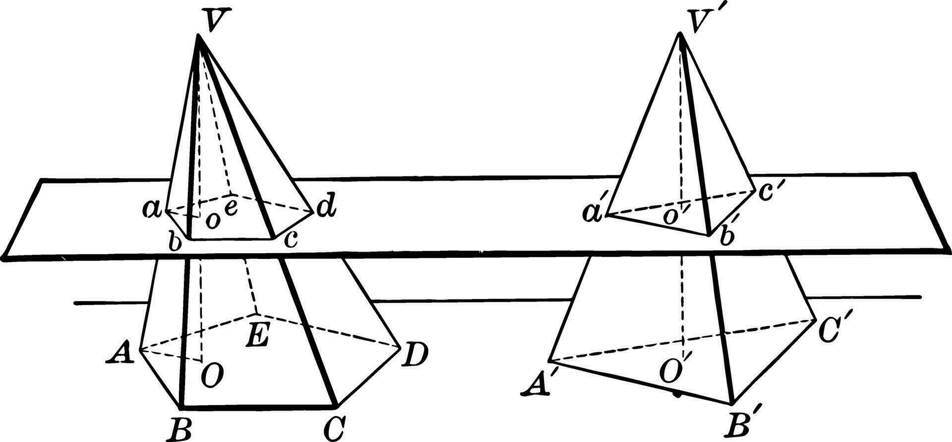 Pyramids With Pentagonal and Triangular Bases vintage illustration. vector