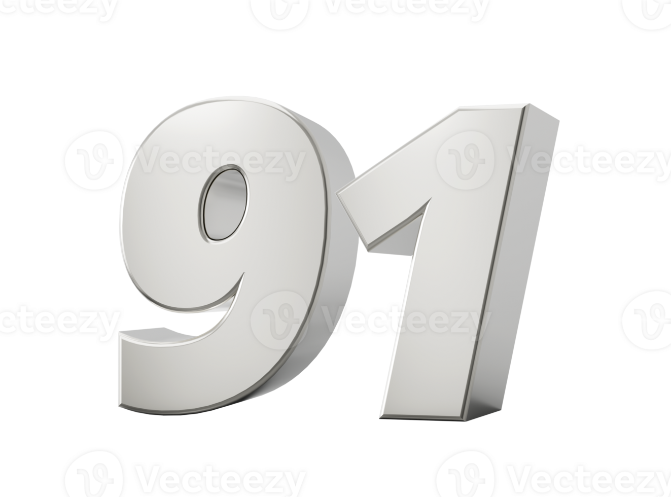 3d Shiny Silver Number 91, Ninety One 3d Silver Number , 3d illustration png