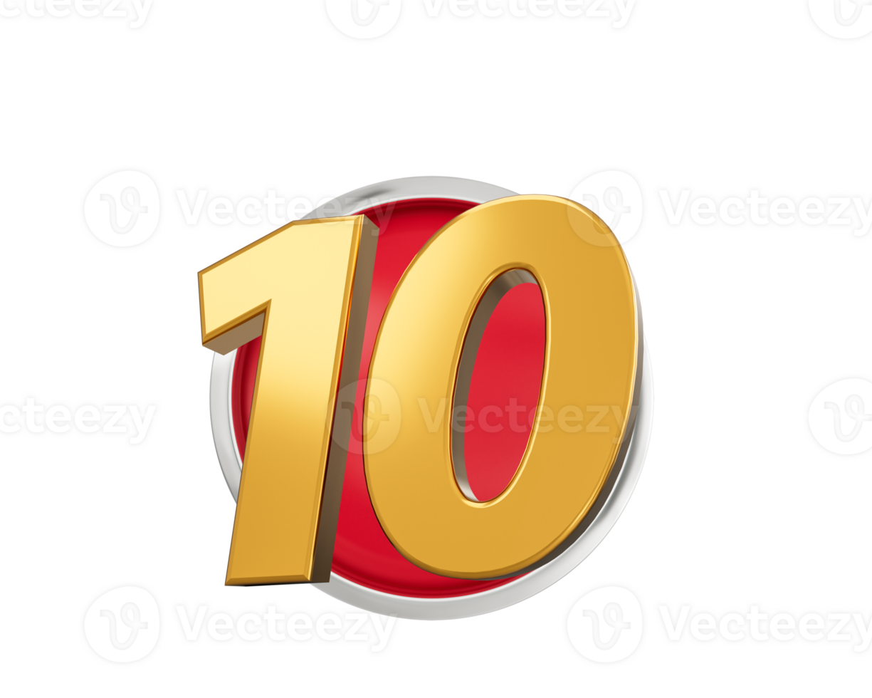 Gold Number 10 Gold Number Ten On Rounded Red Icon  3d illustration png