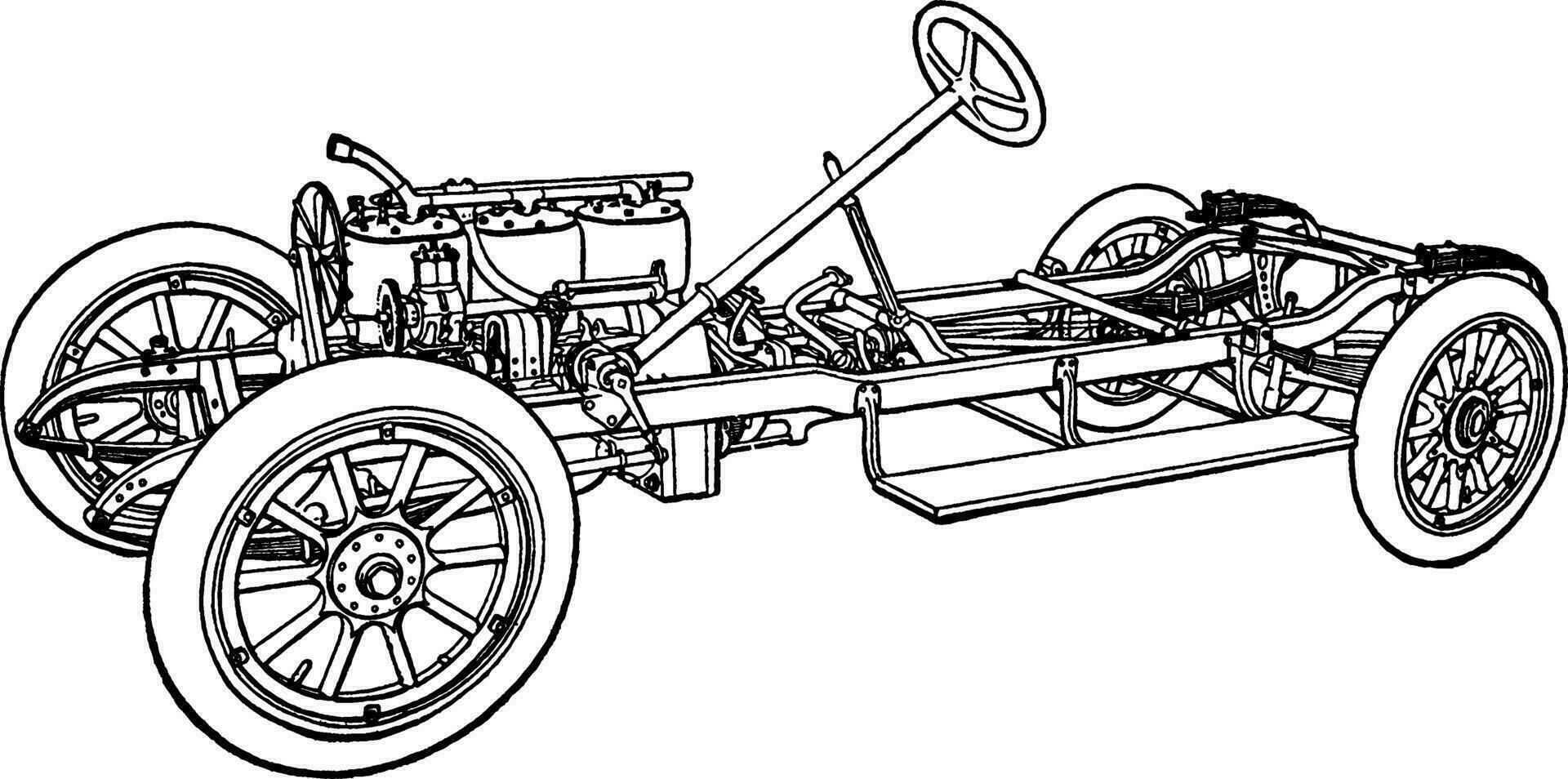 Building an Automobile Step 20 is Wheels, vintage illustration. vector