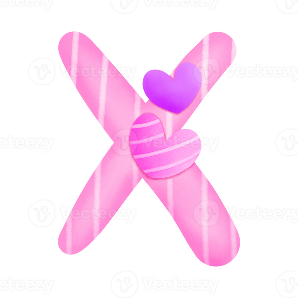 Set of illustrations alphabet A-Z and numbers 0-9, Pink Valentine's Day theme with cute hearts. png