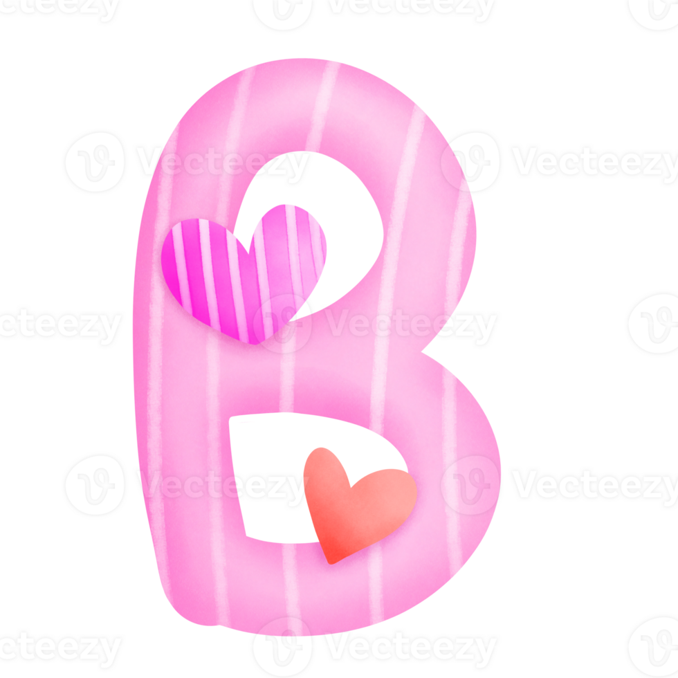 Set of illustrations alphabet A-Z and numbers 0-9, Pink Valentine's Day theme with cute hearts. png
