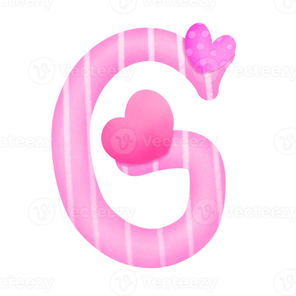 Set of illustrations alphabet A-Z and numbers 0-9, Pink Valentine's Day theme with cute hearts. png