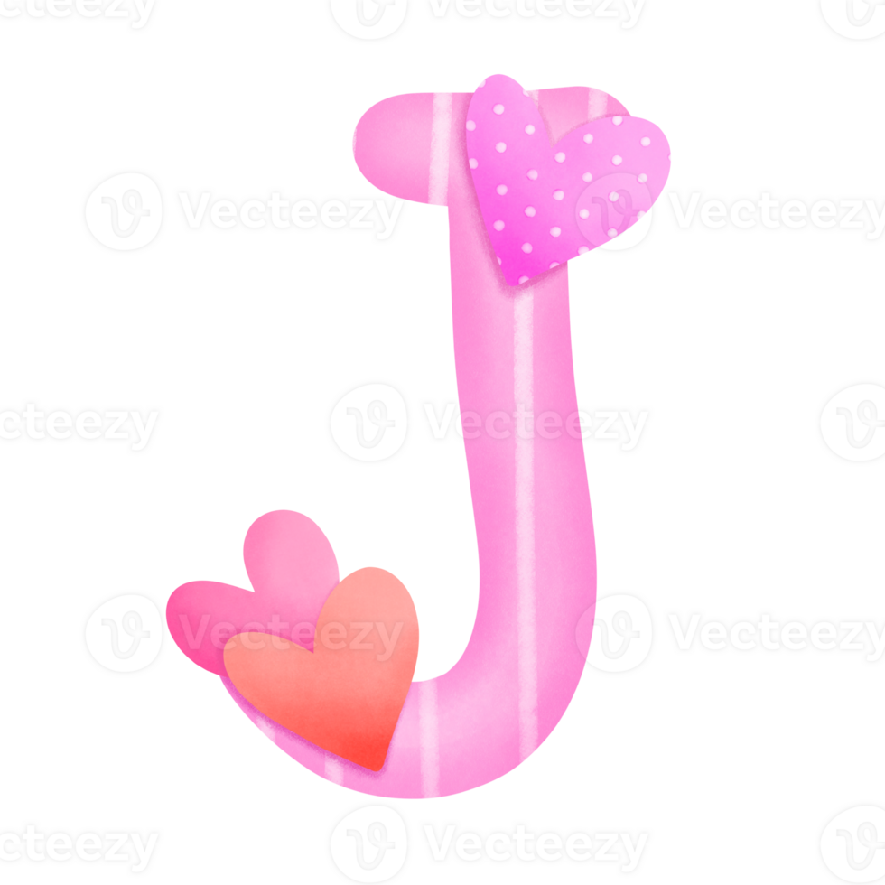 Set of illustrations alphabet A-Z and numbers 0-9, Pink Valentine's Day theme with cute hearts. png