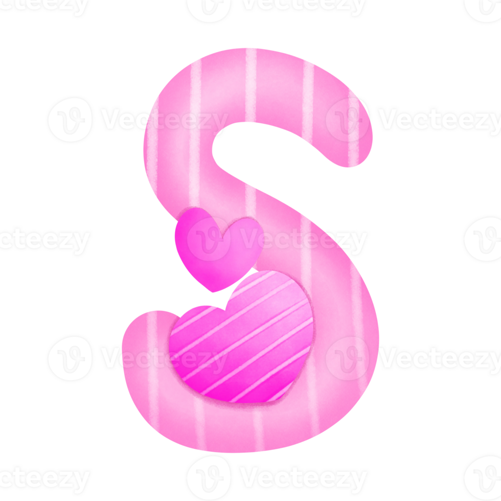 Set of illustrations alphabet A-Z and numbers 0-9, Pink Valentine's Day theme with cute hearts. png