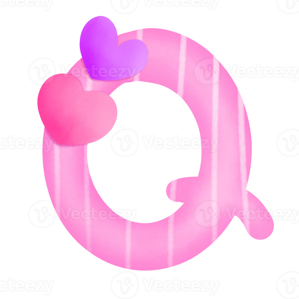 Set of illustrations alphabet A-Z and numbers 0-9, Pink Valentine's Day theme with cute hearts. png
