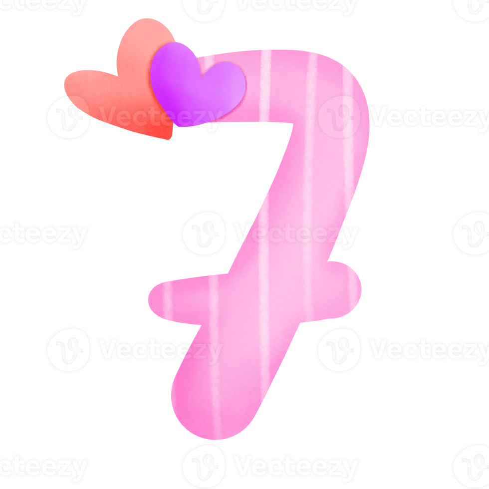Set of illustrations alphabet A-Z and numbers 0-9, Pink Valentine's Day theme with cute hearts. png