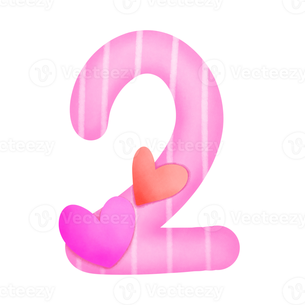 Set of illustrations alphabet A-Z and numbers 0-9, Pink Valentine's Day theme with cute hearts. png