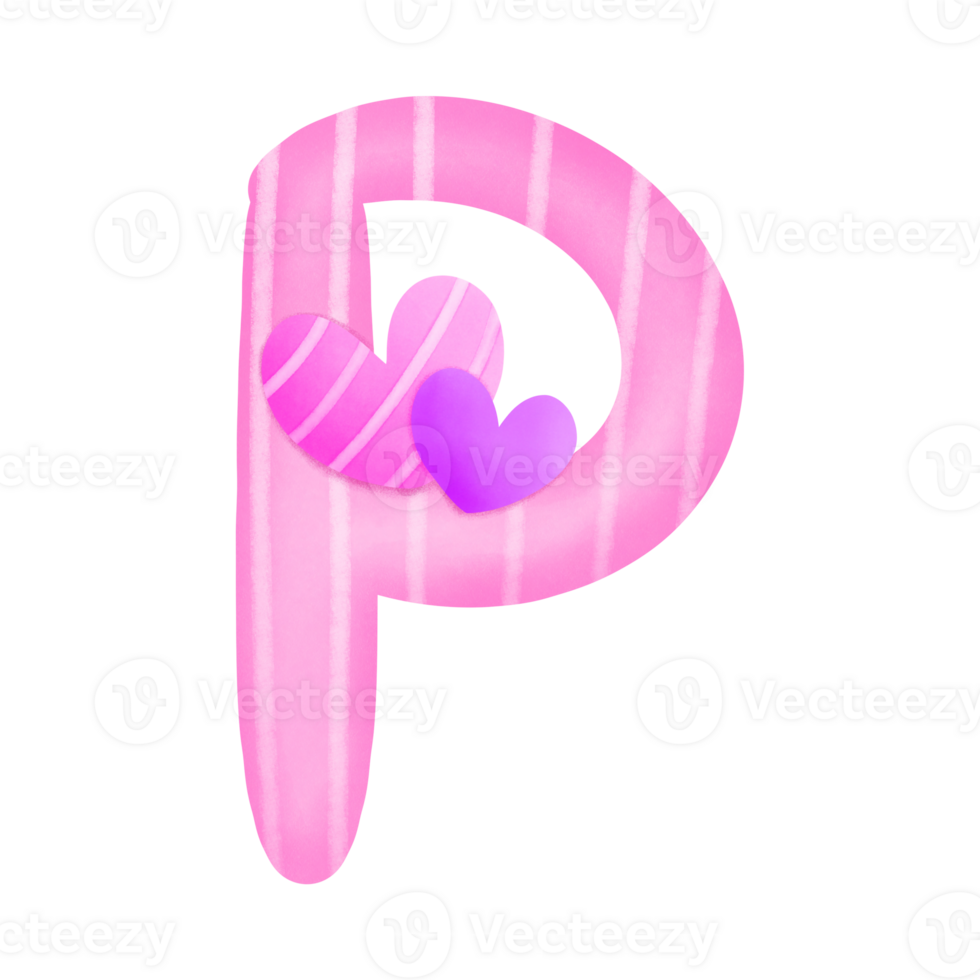 Set of illustrations alphabet A-Z and numbers 0-9, Pink Valentine's Day theme with cute hearts. png