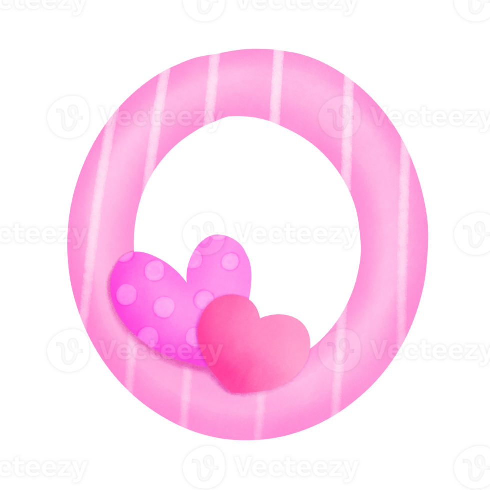 Set of illustrations alphabet A-Z and numbers 0-9, Pink Valentine's Day theme with cute hearts. png