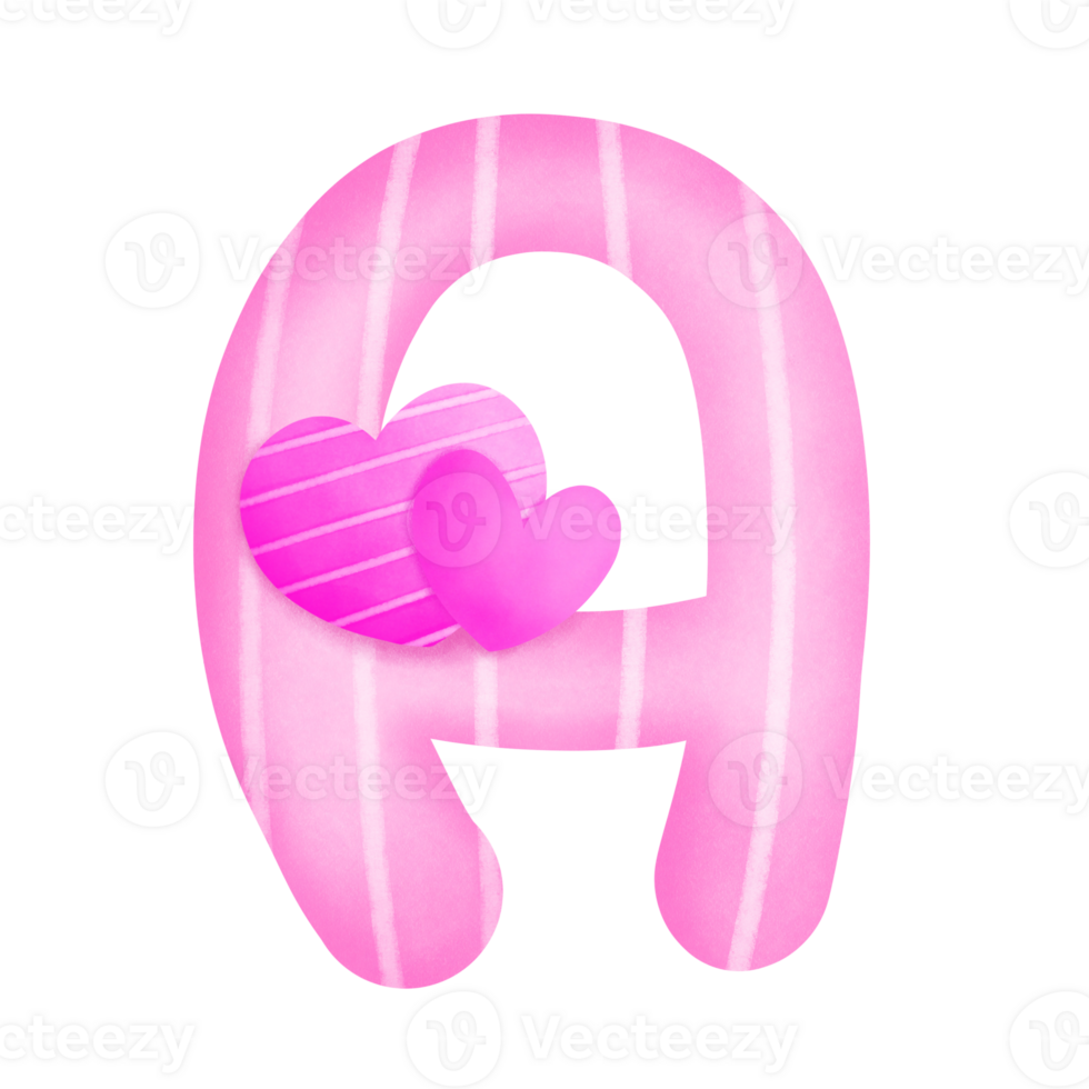 Set of illustrations alphabet A-Z and numbers 0-9, Pink Valentine's Day theme with cute hearts. png