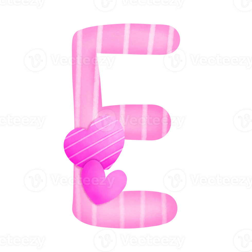 Set of illustrations alphabet A-Z and numbers 0-9, Pink Valentine's Day theme with cute hearts. png