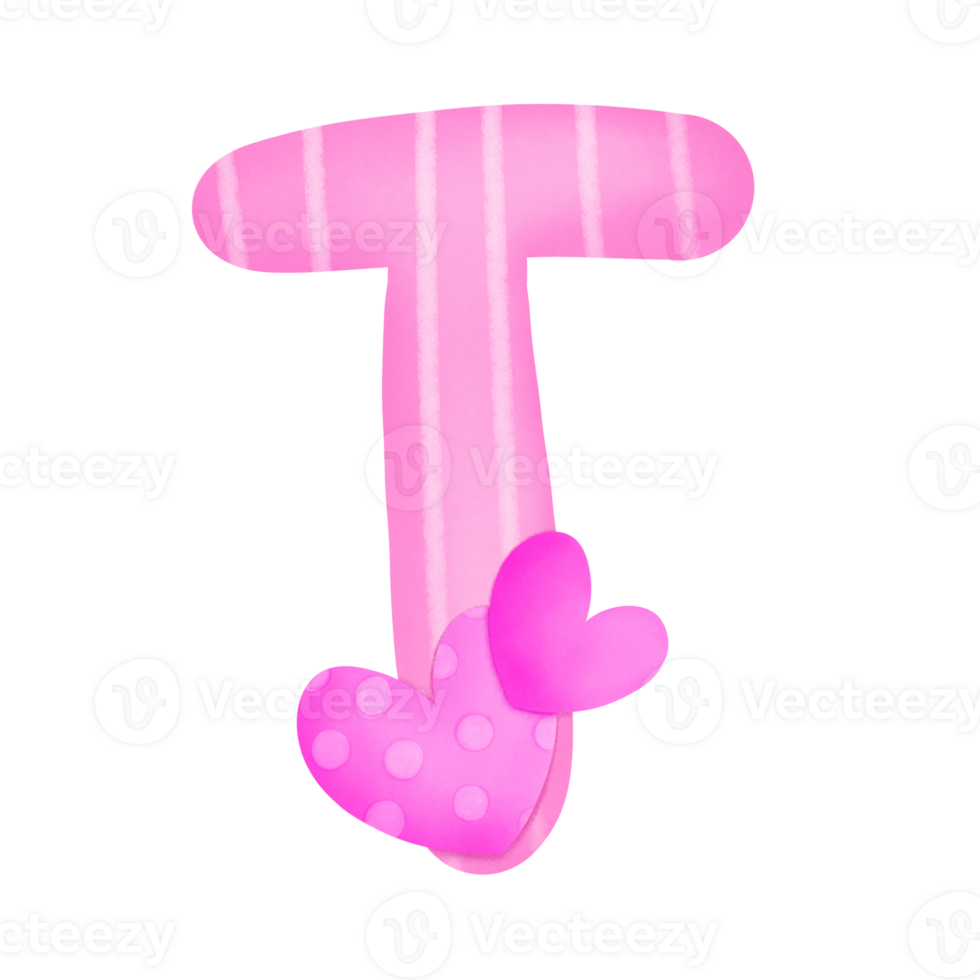Set of illustrations alphabet A-Z and numbers 0-9, Pink Valentine's Day theme with cute hearts. png