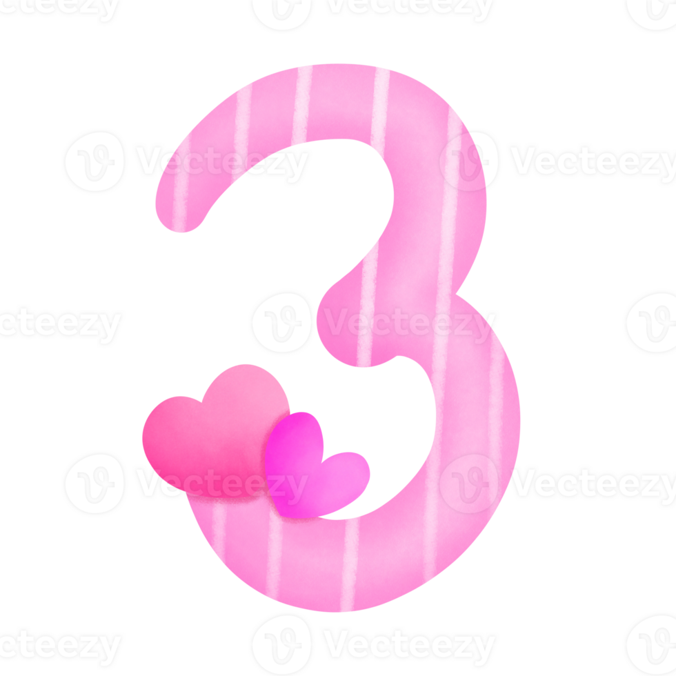 Set of illustrations alphabet A-Z and numbers 0-9, Pink Valentine's Day theme with cute hearts. png