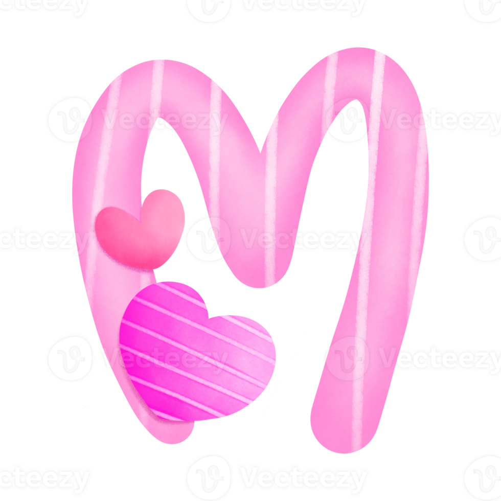 Set of illustrations alphabet A-Z and numbers 0-9, Pink Valentine's Day theme with cute hearts. png