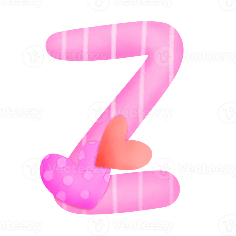 Set of illustrations alphabet A-Z and numbers 0-9, Pink Valentine's Day theme with cute hearts. png