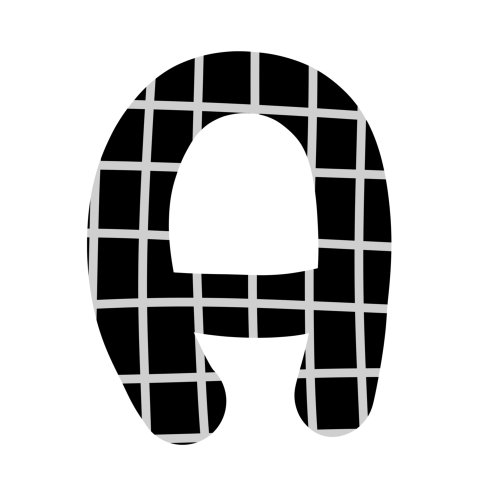 alphabet A-Z and numbers 0-9, black with a grid png