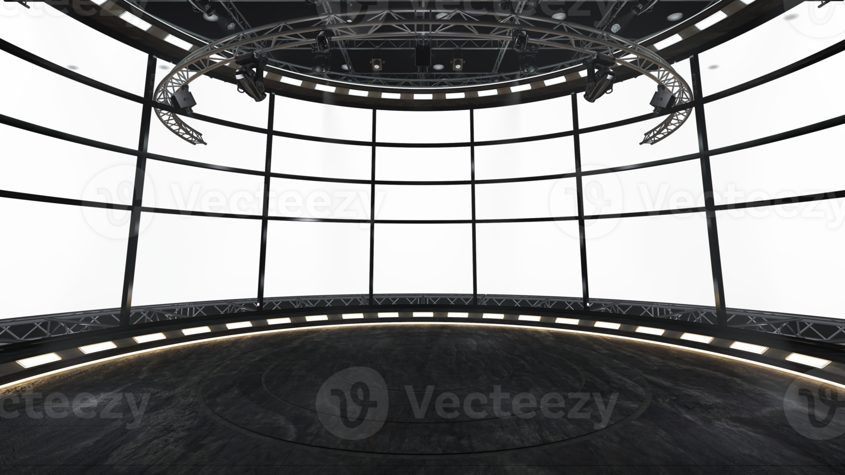 Virtual TV Studio Set. Green screen background. 3d Rendering png